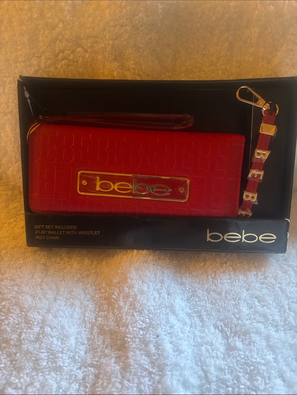 bebe Red Embossed Wallet with Matching Keychain